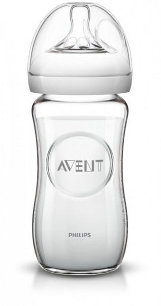 Philips-Avent Biberon din sticlă Natural 240 ml, Tetină ce imita forma sanului mamei, cu debit lent, sticla borosilicilica