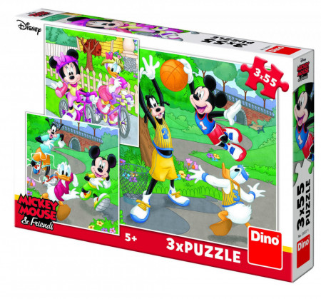 Puzzle 3 in 1 - Mickey si Minnie sportivii - 55 piese