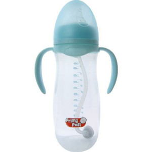 Biberon gat larg 320 ml cu manere moi si pai anticolici Primii Pasi roz