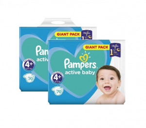 Pachet 2 x Pampers Active Baby Giant Pack - nr.4+, 70 buc (140 buc)
