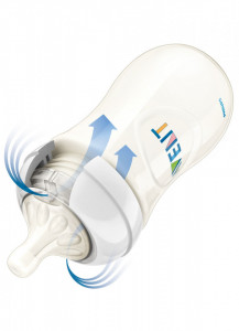 Philips-Avent Biberon din sticlă Natural 120 ml, Tetină ce imita forma sanului mamei, cu debit pentru nou-născut, sticla borosicilica
