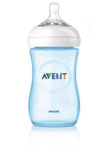 Philips-Avent Biberon Natural 260 ml, Tetină ce imita forma sanului mamei, cu debit lent, culoare: albastru