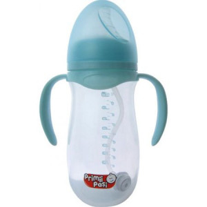Biberon gat larg 240 ml cu manere moi si pai anticolici Primii Pasi roz