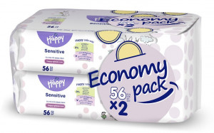 Happy Sensitive Servetele umede duo pack 2 x 56