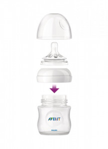Philips-Avent Biberon Natural 125 ml, Tetină ce imita forma sanului mamei, cu debit pentru nou-născut, culoare:roz
