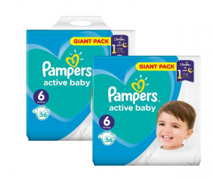 Pachet 2 x Pampers Active Baby Giant Pack - nr.6 , 56 buc (112 buc)
