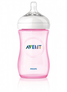 Philips-Avent Biberon Natural 260 ml, Tetină ce imita forma sanului mamei, cu debit lent, culoare: roz