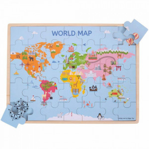Puzzle din lemn - Harta lumii (35 piese)