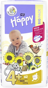 Scutece Happy Maxi Plus 4+ Big Pack, 9-20 kg, 62 buc