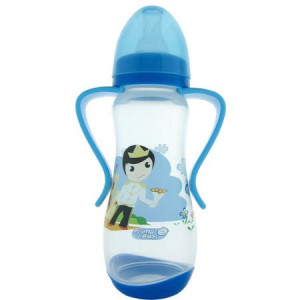 Biberon cu manere 250 ml Primii Pasi bleu