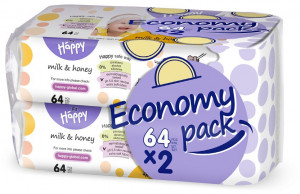 Happy Servetele umede Milk&Honey duo pack 64 x 2