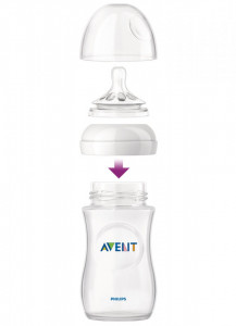Philips-Avent Biberon Natural 260 ml, Tetină ce imita forma sanului mamei, cu debit lent, culoare: roz