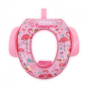 Reductor moale pentru toaleta, cu manere, Lorelli, Pink Flamingo