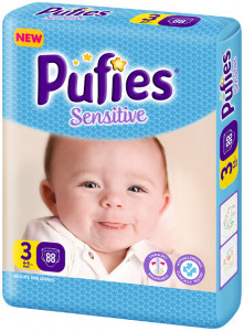 Scutece Pufies Sensitive, Nr. 3 midi, Giant Pack 88 buc