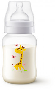 Philips-Avent Biberon anti-colic 260ml, Tetina cu debit lent, 1 luna+, décorat girafa