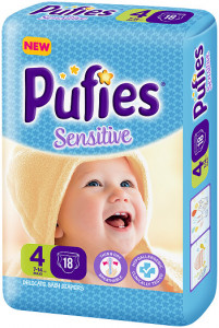 Scutece Pufies Sensitive, Nr. 4 Maxi, Small Pack 18 buc