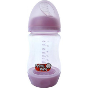 Biberon gat larg 160 ml, baza cu valva anticolici Primii Pasi roz