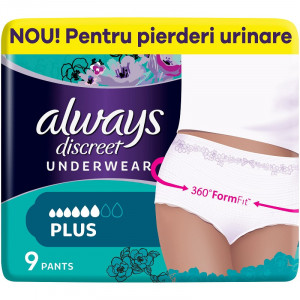 Chiloti pentru incontinenta urinara Always Discreet Pants, Marimea M, 9 buc