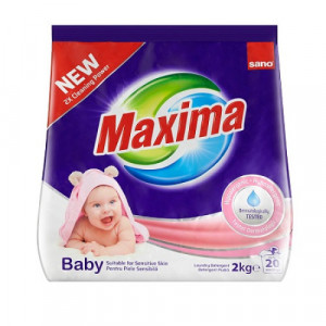 Detergent rufe pudra Sano Maxima Baby, 2Kg, 20 spalari