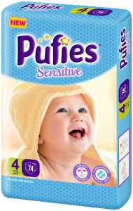 Scutece Pufies Sensitive, Nr. 4 maxi, Giant Pack 74 buc