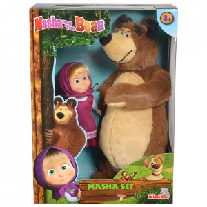 Set Masha and The Bear papusa Masha 12 cm si ursulet de plus 25 cm