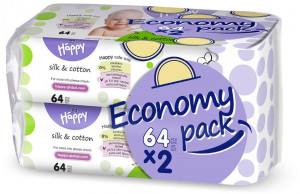 Happy Servetele umede Silk&Cotton duo pack 64 x 2