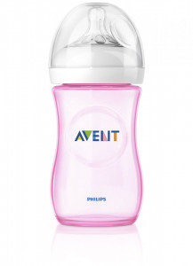 Philips-Avent Biberon Natural 260 ml, Tetină ce imita forma sanului mamei, cu debit lent, culoare: roz