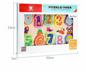 Puzzle din lemn - Numere si animalute