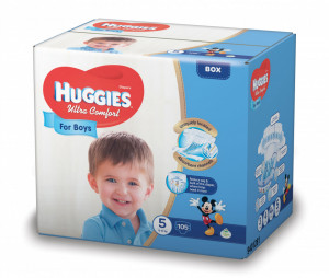 Scutece Huggies Ultra Confort BOX 5, Baieti, 12-22 kg, 105 buc