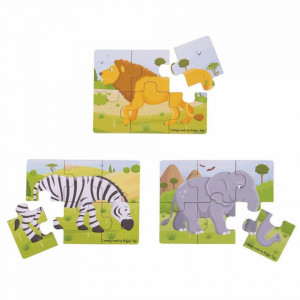 Set 3 puzzle din lemn - Jungla Vesela - BigJigs