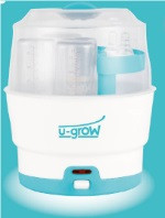 Sterilizator 6 biberoane, 8 minute, auto power off, protectie dubla, cleste pentru biberoane inclus, usor de curatat, 500W