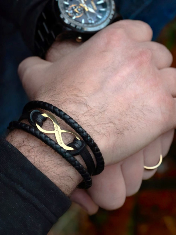 Brățară Personalizată din Piele cu Simbol Infinit din Aur - Accesoriu Elegant și Unic