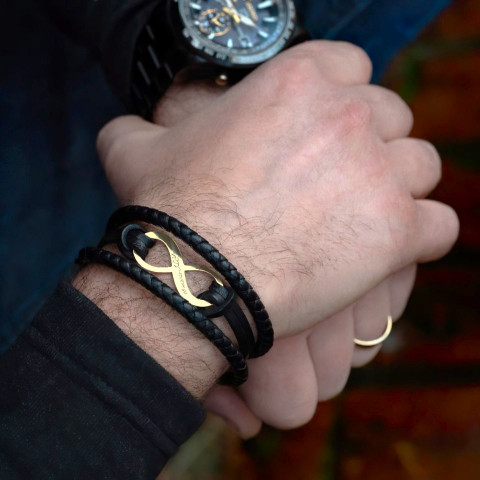 Brățară Personalizată din Piele cu Simbol Infinit din Aur - Accesoriu Elegant și Unic