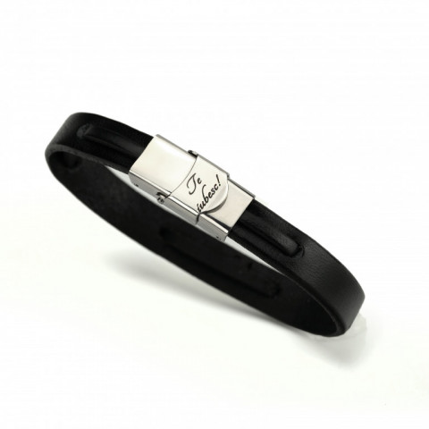 Bratara personalizata Valentin placuta Argint 925, banda piele 10 mm
