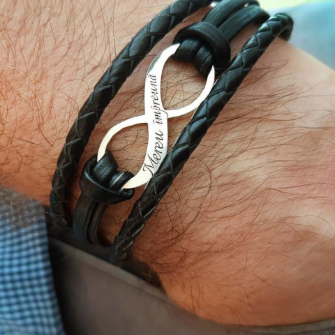 Bratara pentru barbat personalizata infinit Argint 925, multisir piele naturala Mereu impreuna....