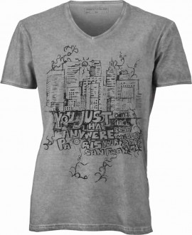 T-shirt con scollo a v, 100% cotone single jersey con stampa