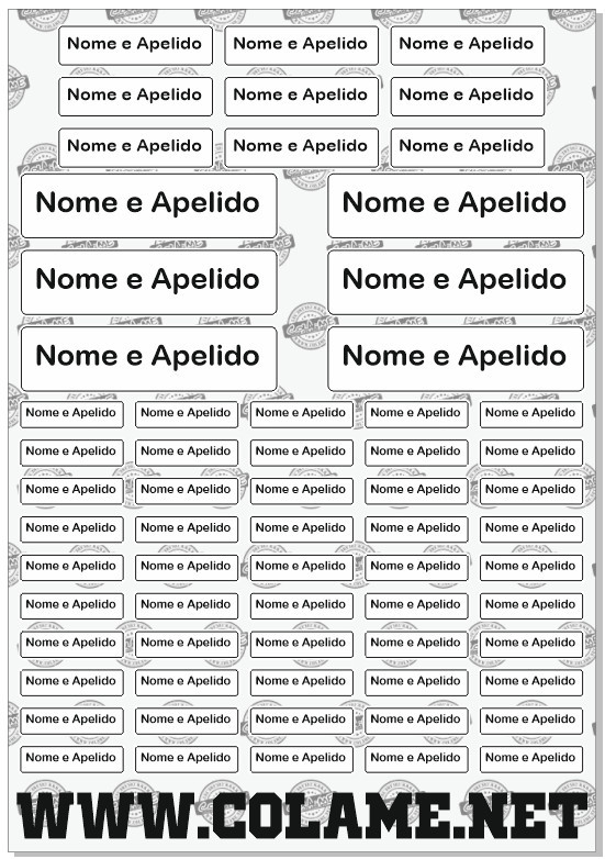 Folha / Pack de Autocolantes - Etiquetas com nomes