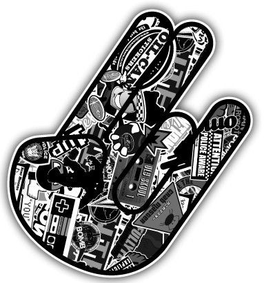 Autocolante Impresso -Shocker- Mão JDM Bomb Sticker Preto e Branco