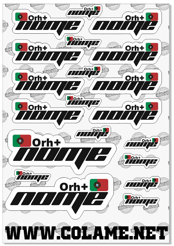 Folha / Pack de Autocolantes - Bandeira + Nomes + Grupo sanguíneo