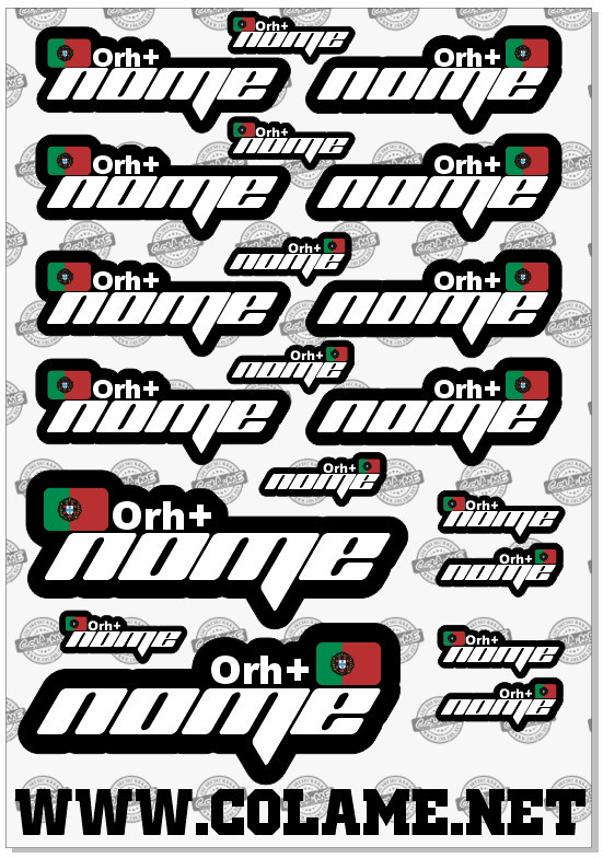 Folha / Pack de Autocolantes - Bandeira + Nomes + Grupo sanguíneo