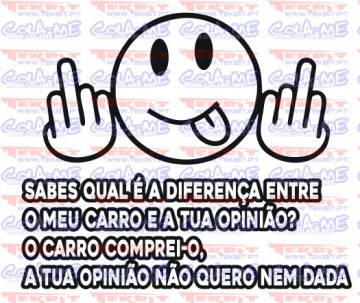 Autocolante - Sabes qual é a diferença entre o meu carro e a tua opinião? O carro comprei-o, a tua opinião não quero nem dada