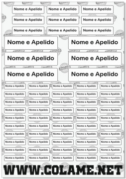 Folha / Pack de Autocolantes - Etiquetas com nomes