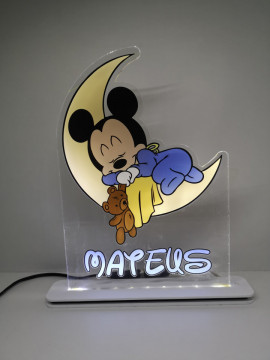 Moldura / Candeeiro com luz de presença com mickey e nome