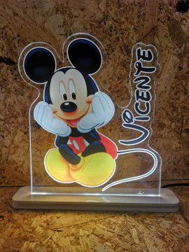 Moldura / Candeeiro com luz de presença - mickey Com nome
