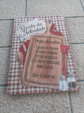 Placa MDF decorativa - Receita da felicidade