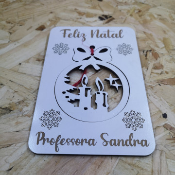 Postal de Natal com Ornamento - MDF - Frases Personalizadas