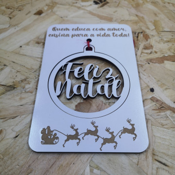 Postal de Natal com Ornamento - MDF - Frase Personalizada