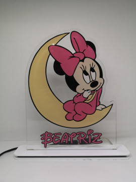 Moldura / Candeeiro com luz de presença com Minnie e nome