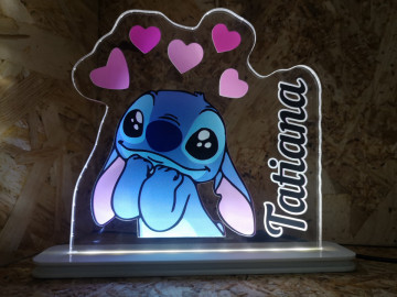 Moldura / Candeeiro com luz de presença - Stitch + Nome