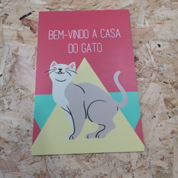 Placa Decorativa em PVC - Bem-vindo A Casa Do Gato